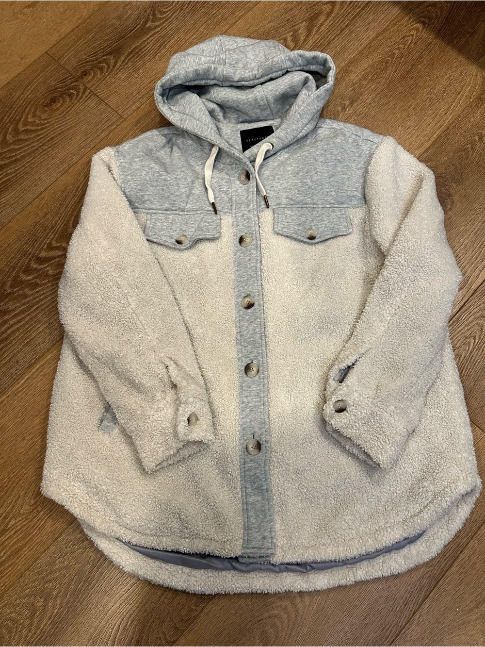 Sanctuary Harlow Sherpa Hoodie Shacket Gray & Cream XL